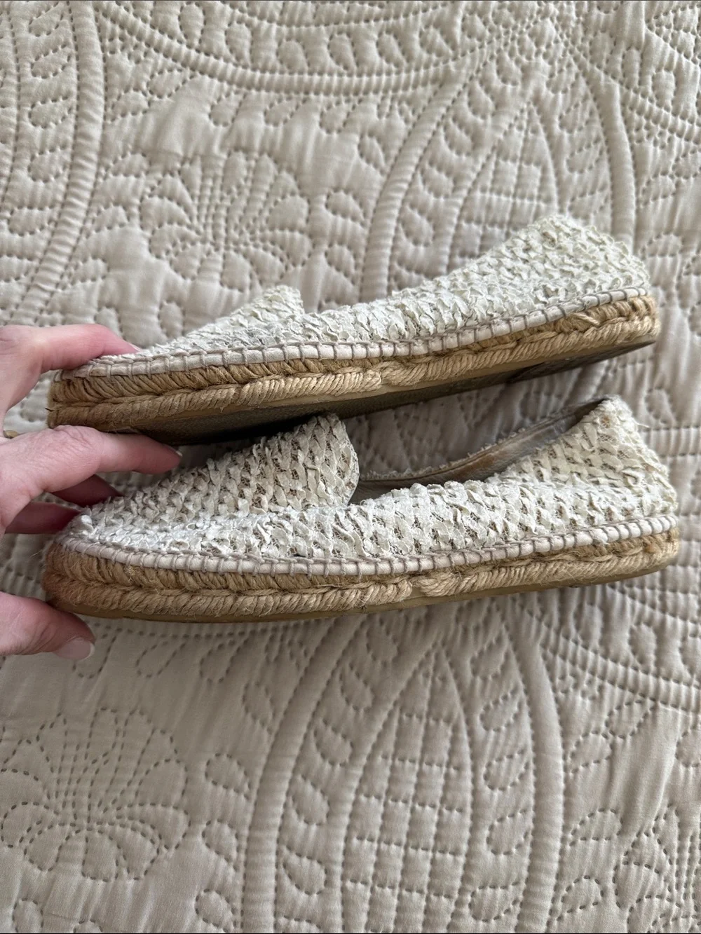 Women's Cream Woven Espadrille Flats - Slip-On Casual Shoes
